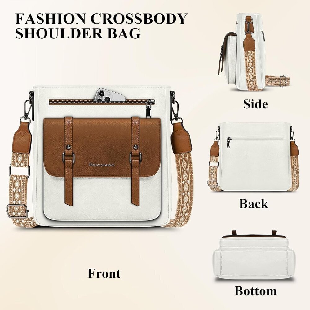 Women’s White and Brown Leather Waterproof Travel Crossbody and Shoulder Bags - Picture 5 of 6